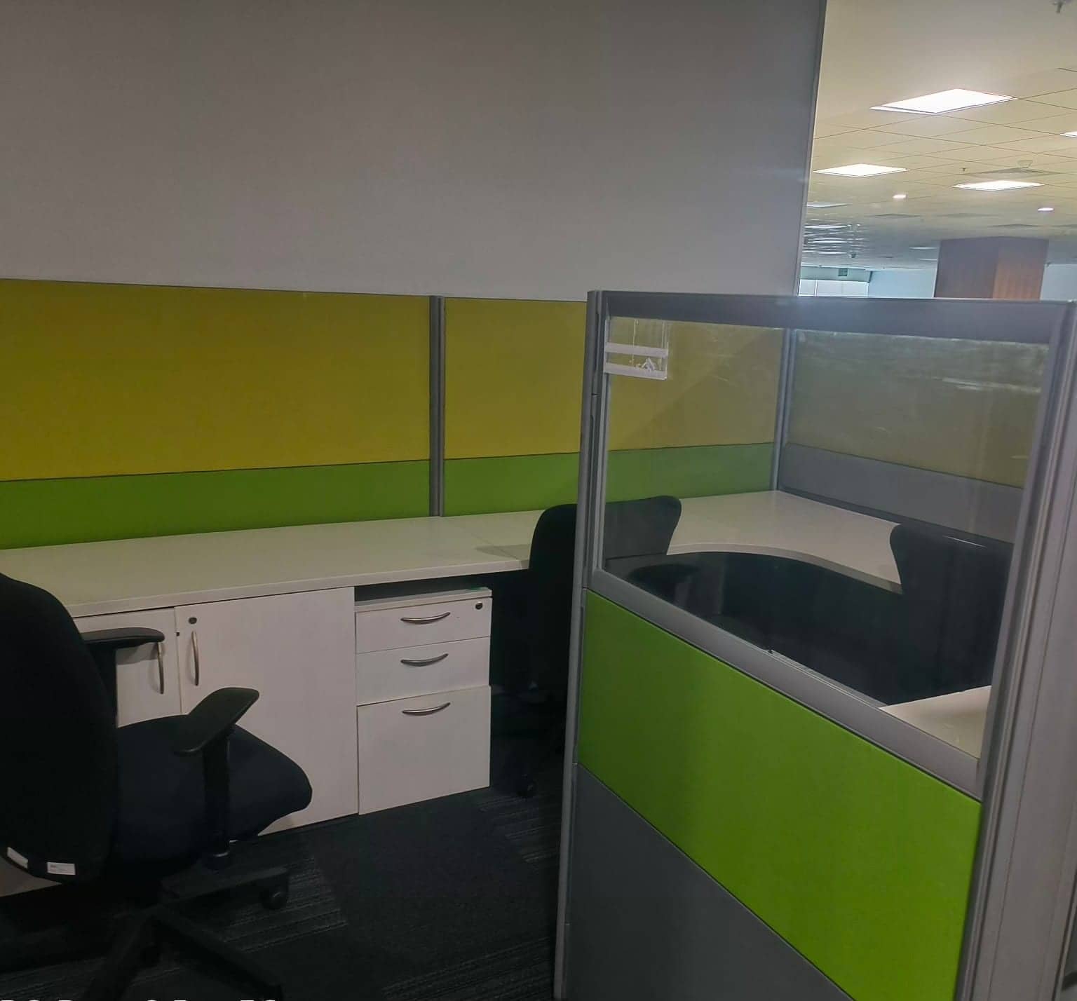 Office workstations with pedestals and partition panels